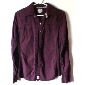 Converse One Star Button Up Collared Shirt Maroon